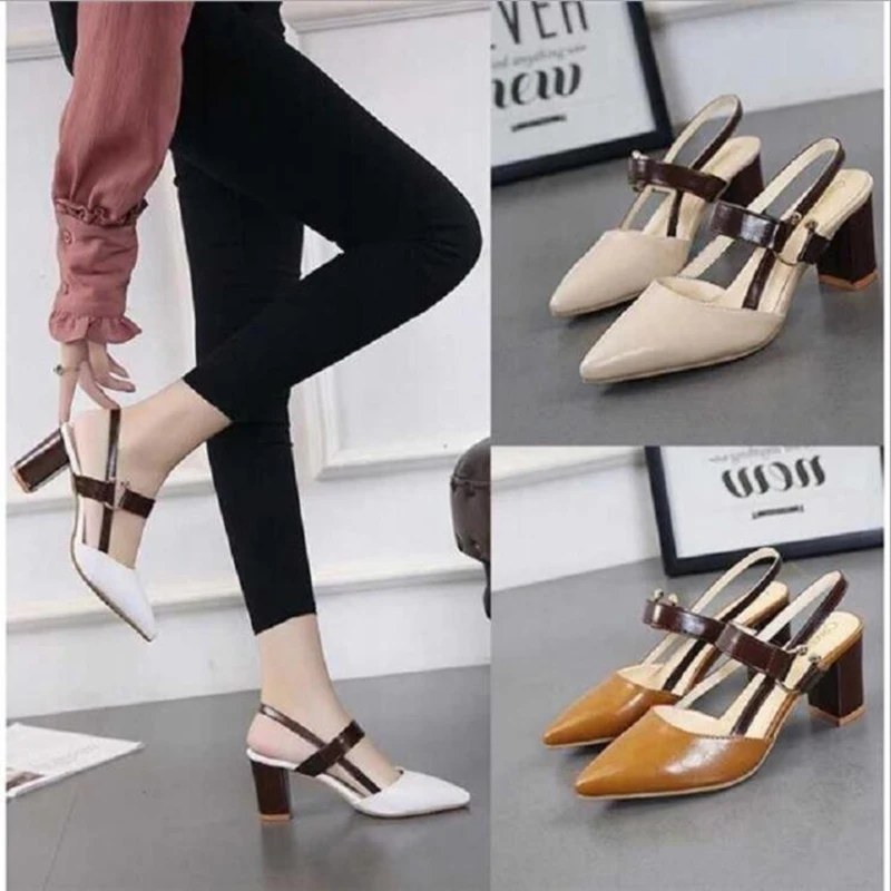 

Sandals Women Shoes High-heeled Cover Toe Pointed Summer Casual PU Sandals 2020 Summer New Large Size Comfortable Sandals L04