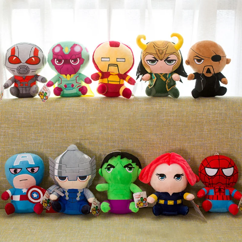 25 см Marvel Мстители 4 супергерой весь персонал плюшевые игрушки куклы Капитан Америка, Железный человек Человек-паук Локи Тор плюшевые мягкие игрушки