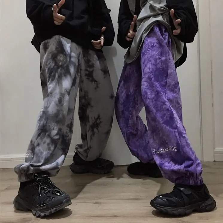 

NiceMix 2020 spring Harajuku Cargo Pants Women Tie Dye Trousers Pants Couple Clothes Sporty Streetwear Letter Embroidery Modis