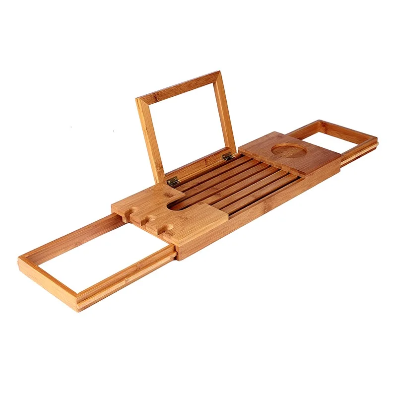 Bamboo wooden bathtub rack, bathtub rack, retractable mobile phone stand, bathroom bath stand