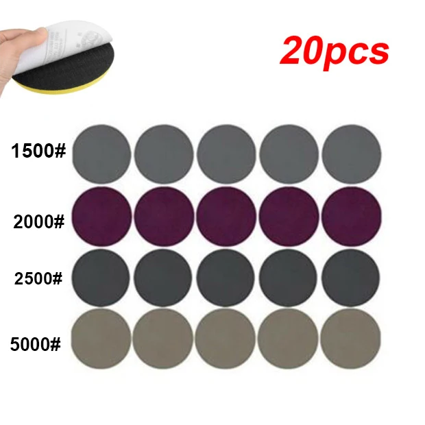 20pcs 2 Inches Hook And Loop 1500/2000/2500/5000 Grit Wet / Dry Sanding Discs