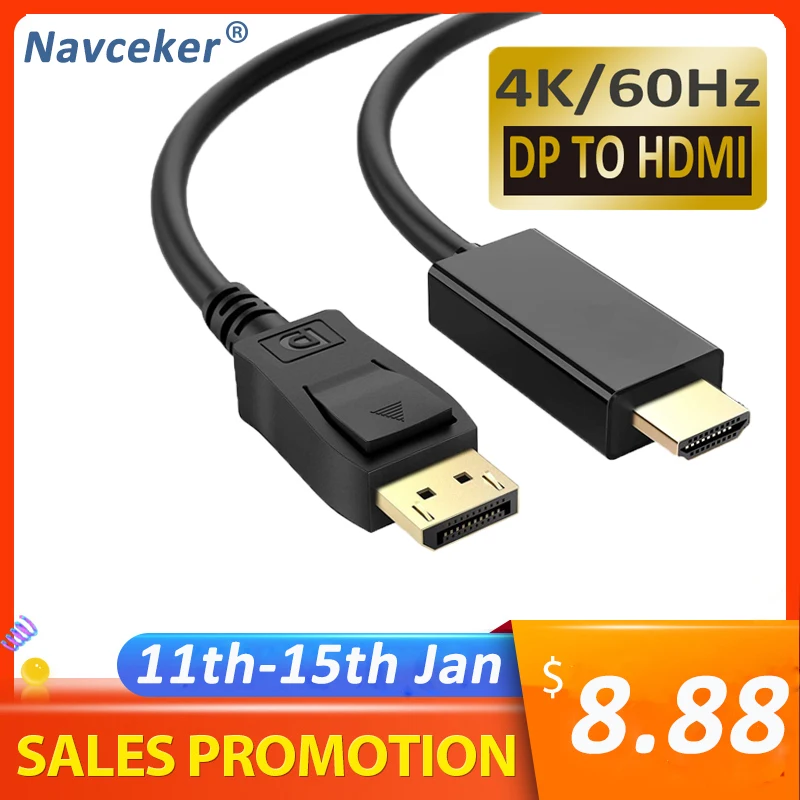 Navceker DP к HDMI кабелю 4K 60Hz адаптер порт дисплея папа мужчине конвертер для MacBook Air Dell монитор|Кабели VGA| |