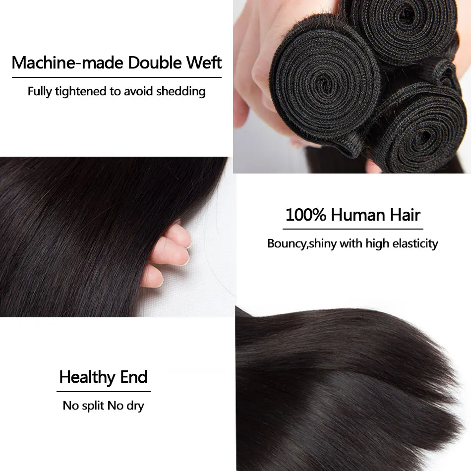 Peruvian Straight Hair Bundles 100% Human Hair Weave 4 Bundles Deals Natural Color Full Cuticle Remy Hair Extension