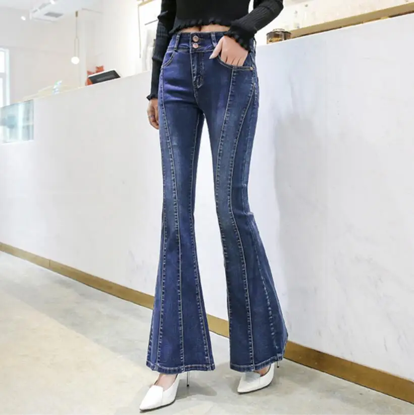 Jeans Women high waist Slim denim pants Plus Size Flares Pants Women stitching Trousers Female Pantalon Femme r2101
