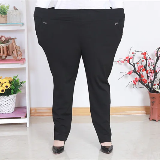 Deporte Women Pants Autumn Summer Oversized 2XL-7XL Vintage High Waist Black Straight Trousers for Middle Age Women J900