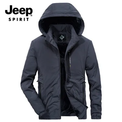 JEEP SPIRIT/Высококачественная зимняя куртка для мужчин; модная флисовая куртка с капюшоном и воротником; шерстяная ветровка; зимнее пальто; Мужская M-4XL верхняя одежда - Цвет: Темно-серый