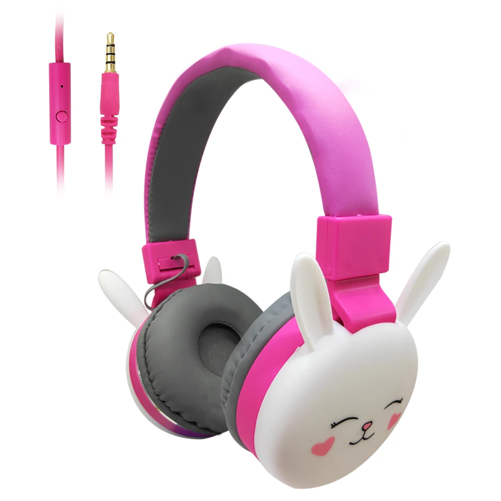 Cute Rabbit Ear Wired Headset Kids Girl Computer Gamer Headphones Foldable Music Headset Earphones For iPhone 11 Huawei Gift