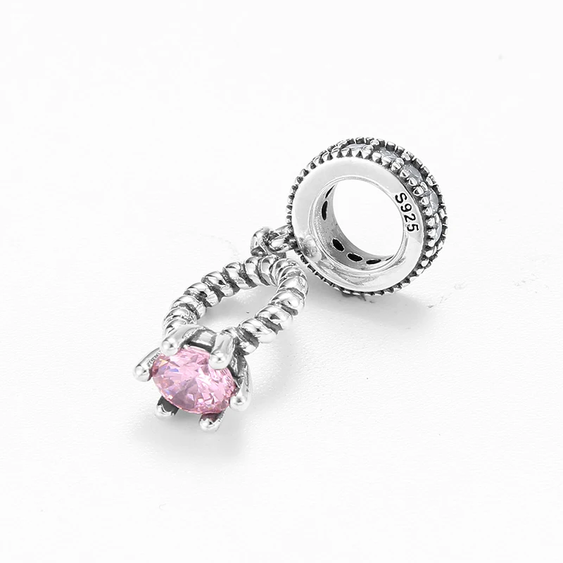 925 пробы Серебряное обручальное кольцо розовый CZ кулон бусины подходят Pandora шарм браслеты ювелирные изделия изготовление для подруги подарки