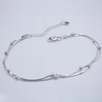 

Sterling S925 Silver Bracelet Women Luck Beads with Double Snake Chain Link Bracelet 8.06"L Best Gift