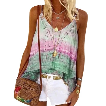 

Women's Vest Tops Summer Female Fashion Casual V Neck Tie Dye Printting Sleeveless Loose Camisole Tops Vest