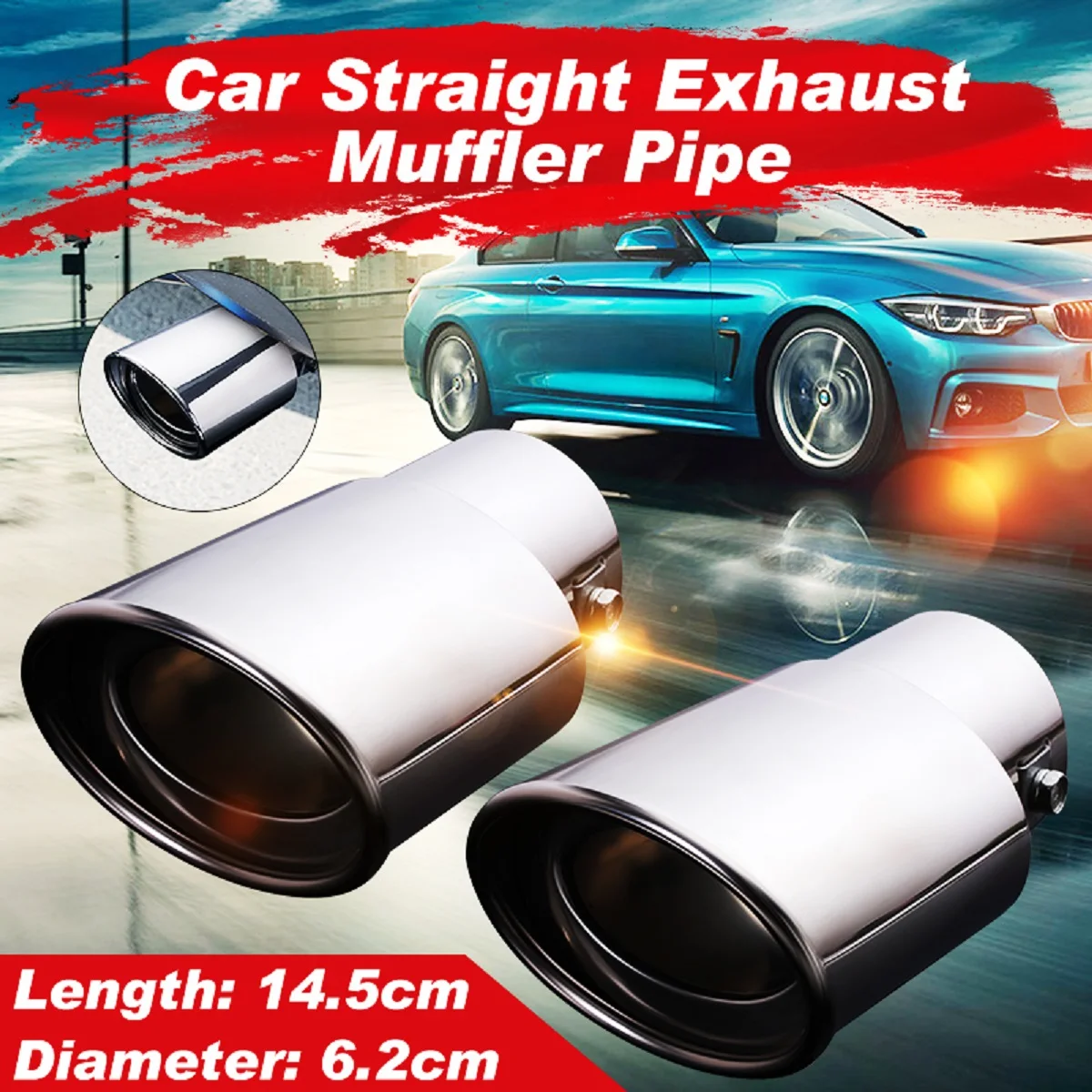 2x Dual Stainless Car Carbon Fiber Exhaust Pipe 2.5/" inlet Muffler Tip Universal