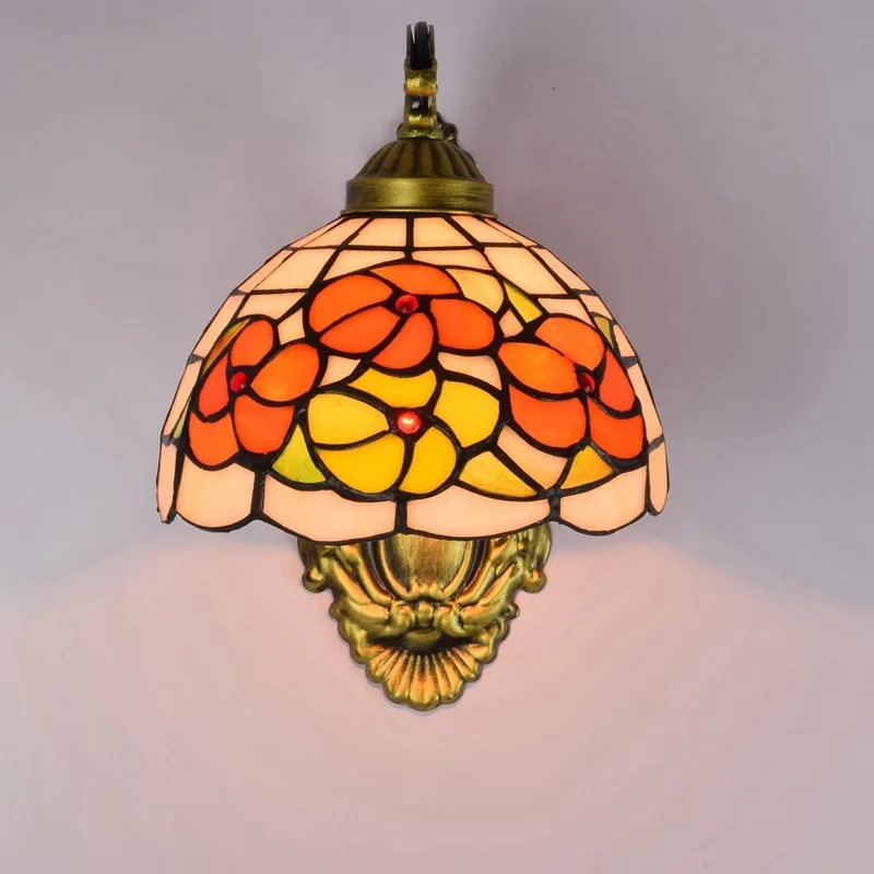 

glass retro mirror front lamp American style garden bedside wall lamp corridor fuguihua single head glass wall lamp