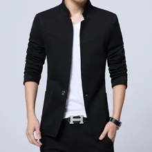 Черный, серый Тонкий Мужчины повседневные блейзеры Твердые деловые рабочие костюмы блейзеры офисные осенние весенние одиночные кнопки мужской костюм куртка