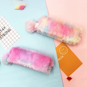 

Rainbow Plush Ball Pencil Case Stationery Storage Bag Escalar Papelaria Escolar School Supplies