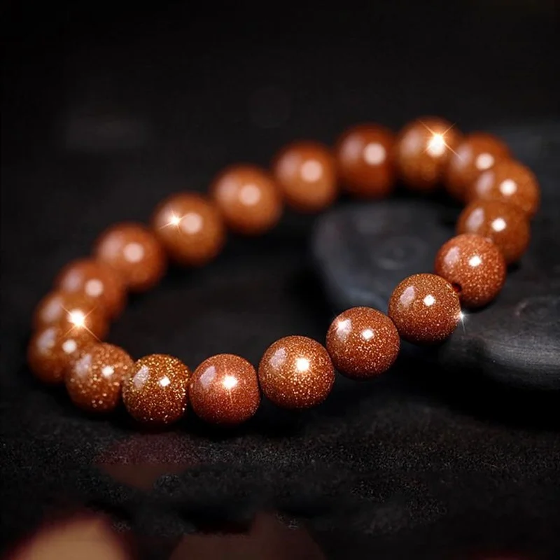 Pulseras elásticas de arena Oro Natural para hombre y mujer, de 6/8/10mm, joyería