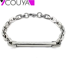 Серебряный идентификационный браслет цепочка из нержавеющей стали цилиндр ID браслет для мужчин и женщин 22 см полированный панк браслет