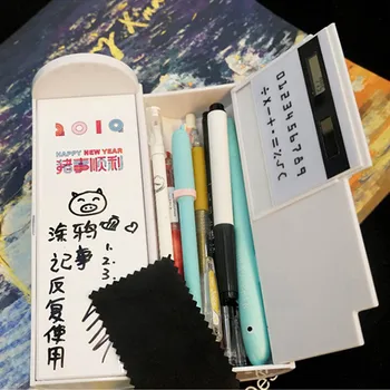 かわいいホワイトボード鉛筆中国スライディングブロック電卓磁気スイッチ漫画ストレージ筆箱学校の文房具