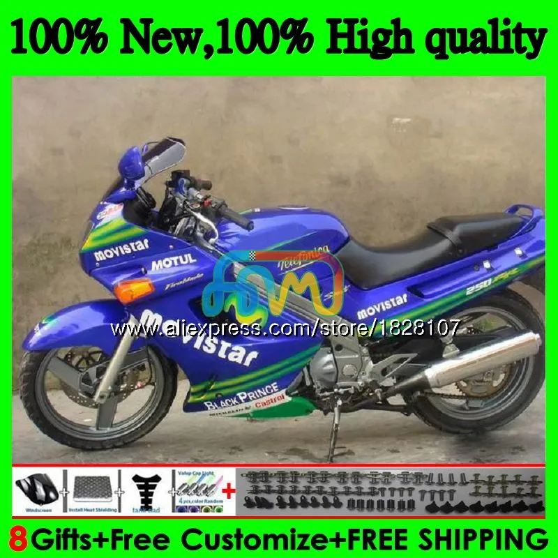 Корпус для KAWASAKI ZZR-250 ZZR Movistar Синий 250 90-99 27BS. 20 ZZR250 90 91 92 93 94 99 1990 1991 1992 1993 1994 1999 комплект обтекателей