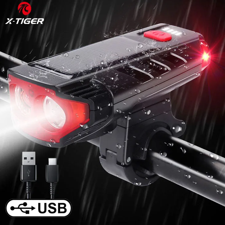 X-TIGER велосипедный светильник на солнечной батарее 2000 mAh USB Перезаряжаемый MTB рожок
