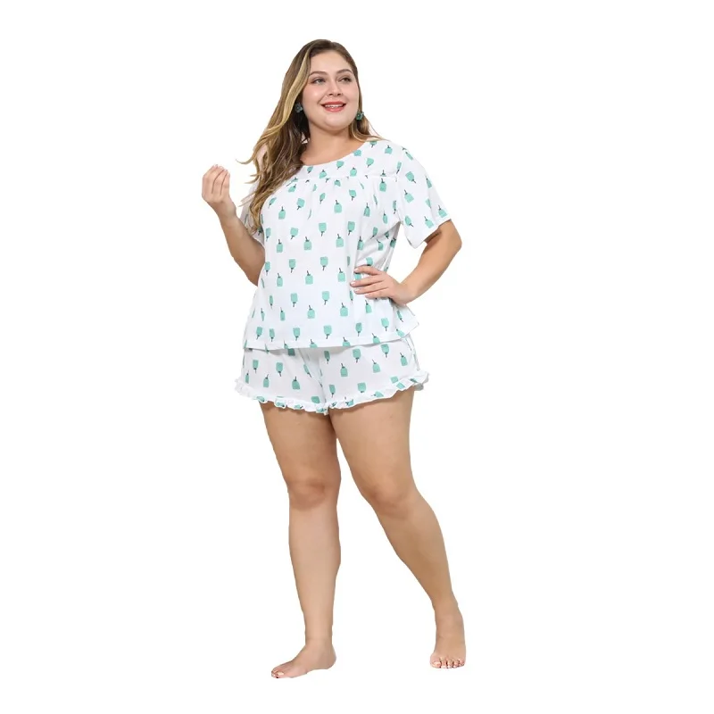 

WHZHM Short Sleeve Plus Size 3XL 4XL 2 Piece Set Women Casual Two Pcs Printed Long Tops and Short Pants Loose Sets Ladies