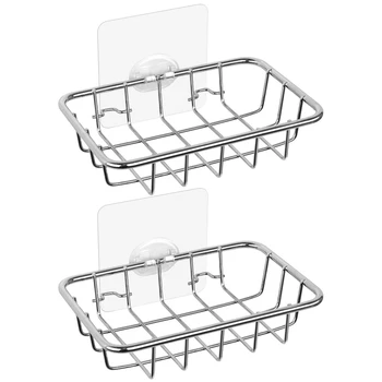 

2-Pack Soap Holder, Rustproof Soap Dish With Adhesive Wall Mounted For Bath Soap, Sponge, Scrubber In Bathroom, Shower, Kitchen,