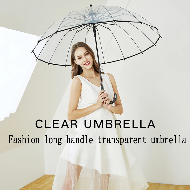 

Fashionable Portable Semi-automatic Transparent Umbrella 16K Super Waterproof Umbrella PVC Dome Wedding Party Photo umbrella
