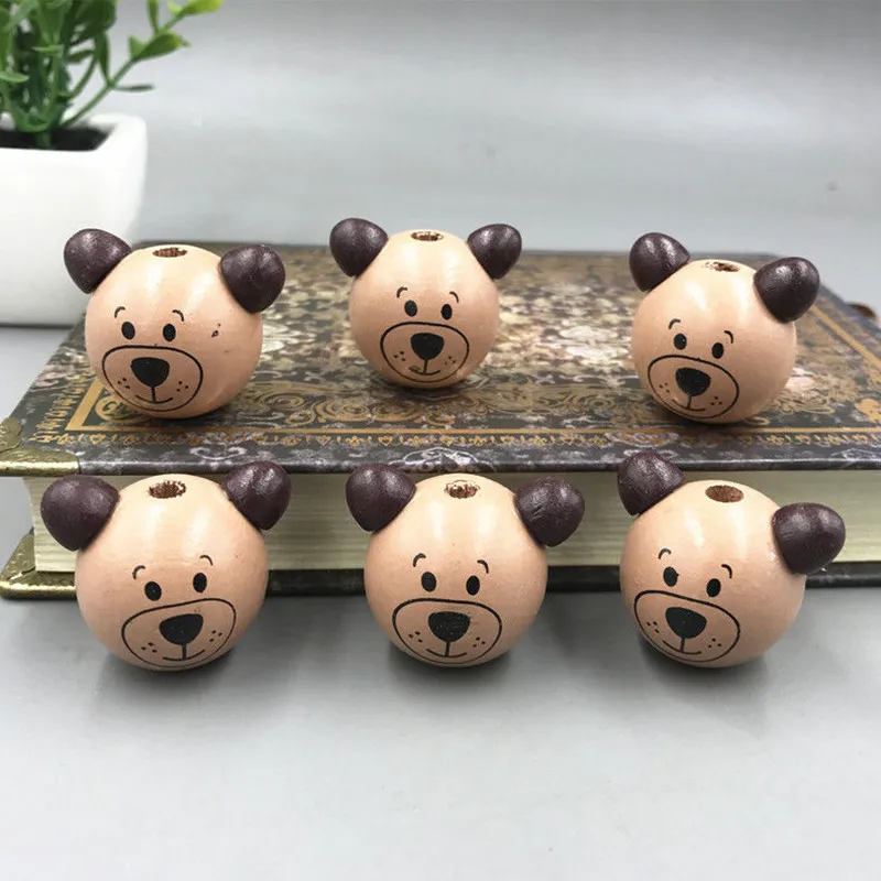 brown-20pcs DIY 20 шт разнообразие цветов деревянный круглый медведь свободные бусины ремесленные бусины бисером 28 мм - Цвет: brown-20pcs