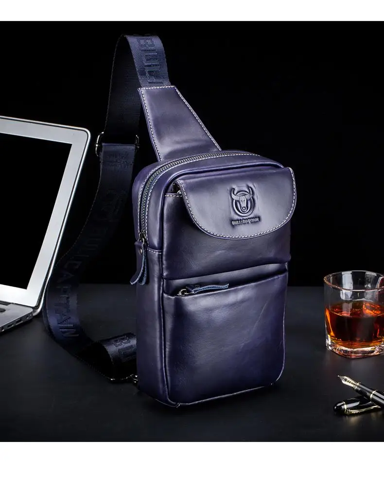 BULLCAPTAIN 2019Brand Genuine Leather Men Chest Bag Fashion Crossbody Bags for Men Small Causal Shoulder Bag Message Bags XB098