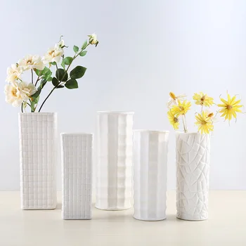 

21-25cm Creative Geometric Ceramics Vase White Flowerpot Artificial Flower Plants Container Home DIY Decorations Wedding Gifts