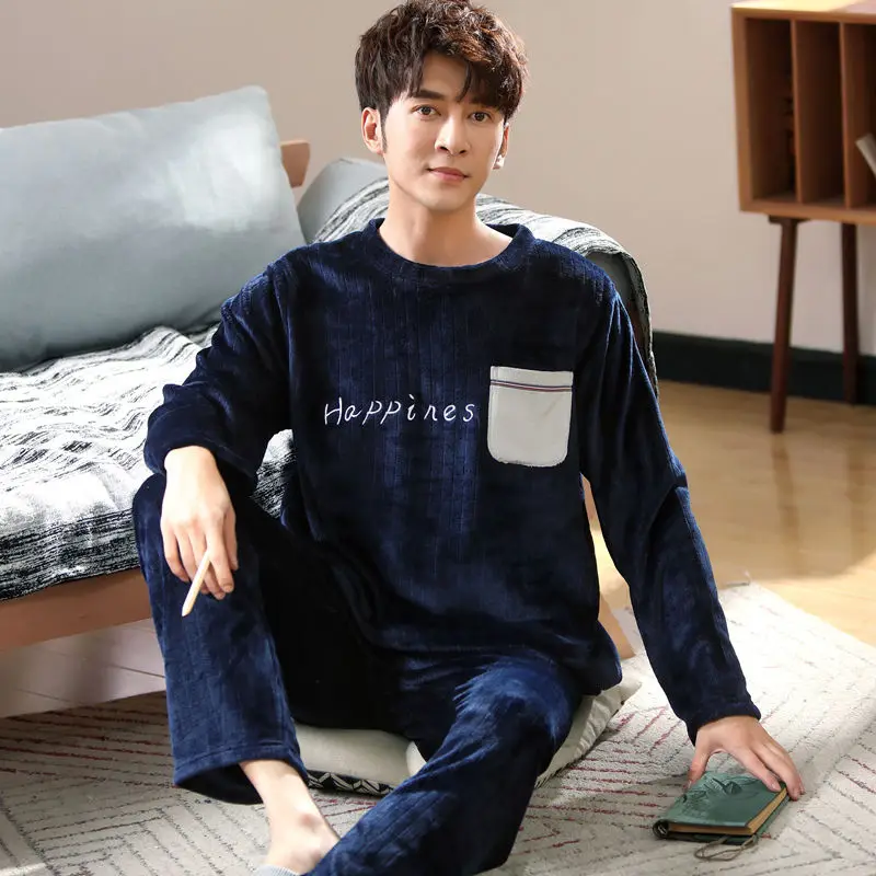 Winter Thick Warm Flannel Pajamas Set For Men Sleepwear Pyjamas Suit Home Clothing coral fleece warm pyjamas Winter Thick Warm Flannel Pajamas Set For Men Sleepwear Pyjamas Suit Home Clothing coral fleece warm pyjamas
