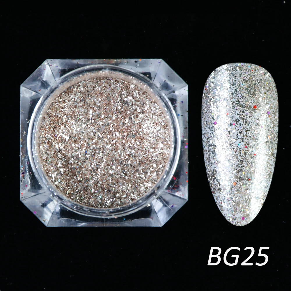 1 коробка голографическая платиновая блестящая пудра для ногтей, лазерная блестящая Алмазная LEBG01-26 для маникюра - Цвет: BG25