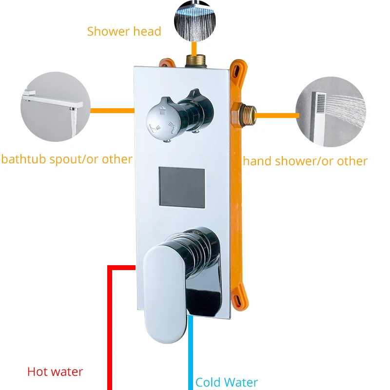 Chrome Polish 2 Ways/3 Ways Valve Mixer Bathroom Shower Faucet Accessory Concealed LED Digital Display Shower Panel Mixer Valve