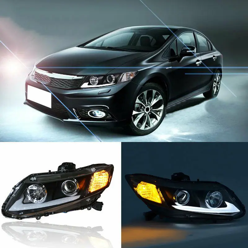 

For Honda Civic 2012 2013 2014 2015 Auto Composite Headlight Assembly with Double Beam LED Guide Xenon