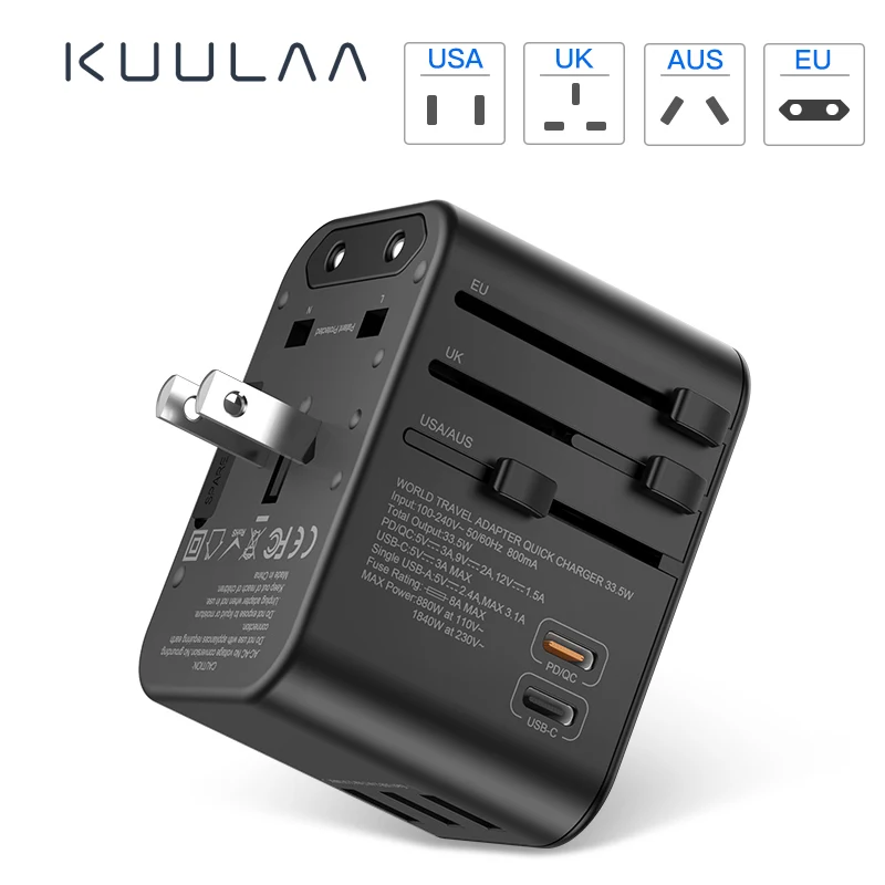 

KUULAA PD 3.0 USB Charger Travel adapter Universal Power Adapter EU/US/UK/AU Fast Charging International Plugs Socket Converter