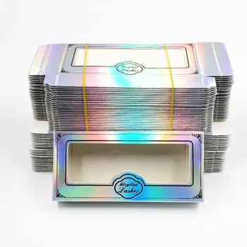 

New holographic lashes box 100 pcs soft paper eyelashes packaging for 8mm-25mm false eyelashes