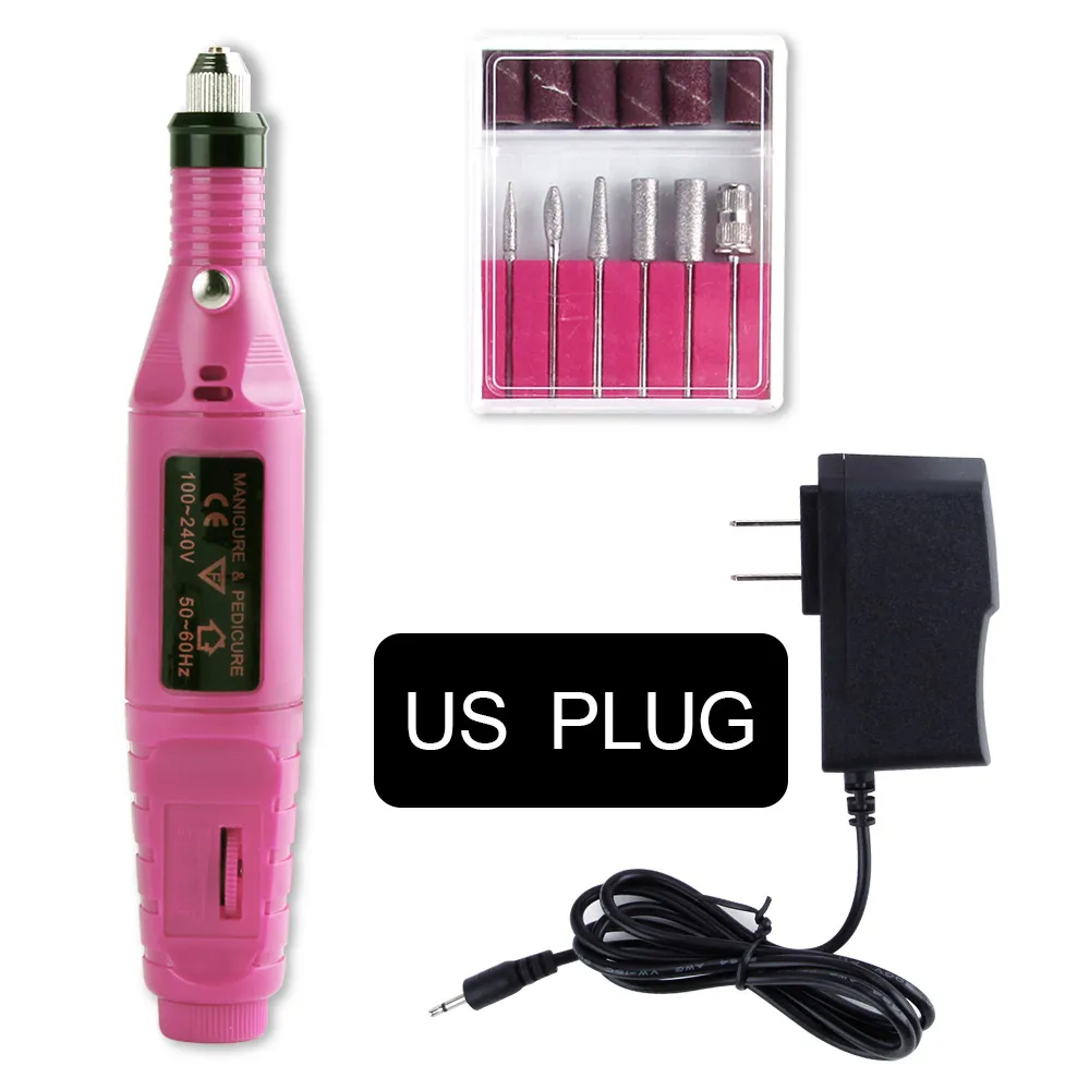 1 Набор, профессиональная электрическая дрель для ногтей, машинка для маникюра, мощная мини-дрель, ручка для педикюра, пилка для ногтей, набор инструментов для дизайна ногтей - Цвет: Pink US Plug