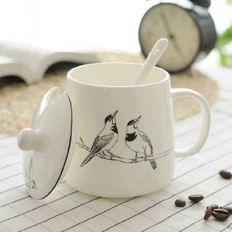 

Bird Bone China Mug Creative Cup ceramic with cover the lovers' drinking milk for breakfast coffee cup personality