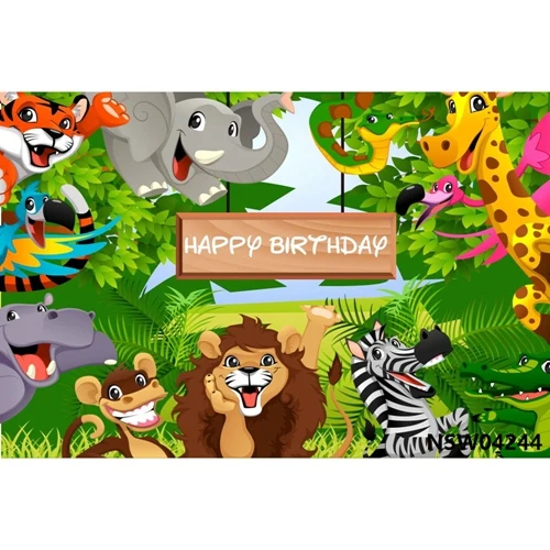 Safari 1st Birthday Backdrop Jungle Tropical Forest Wild One Animal Party Photography Newborn Baby Shower Photo Background Props NSW04244