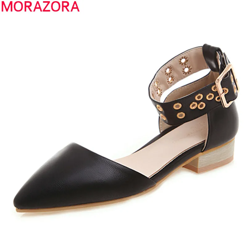 

MORAZORA plus size 33-46 summer buckle women shoes fashion ankle strap comfortable casual shoes sweet solid color single shoes