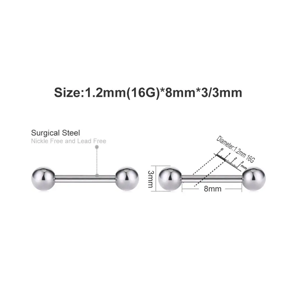 2 шт круглый шарик штанги нос винт ноздри шпильки хирургический стальной Нос Кости Кольцо уха хряща серьги ювелирные изделия для пирсинга тела - Окраска металла: 1.2mm 8mm 3mm