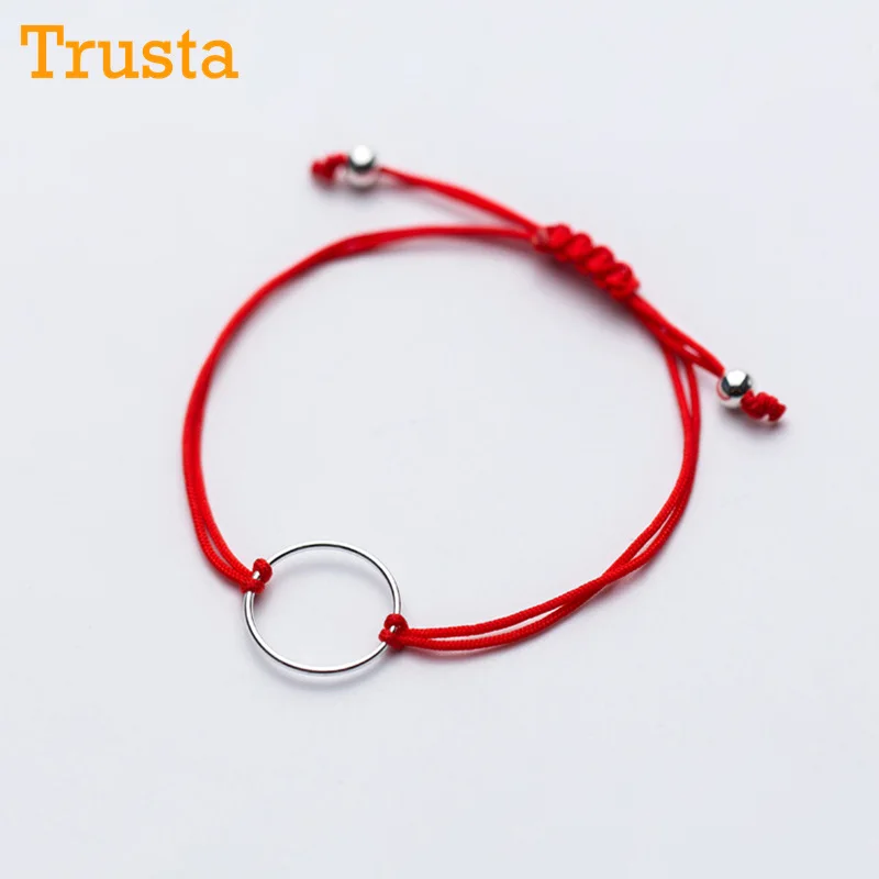 Trustdavis 100% Твердое Серебро 925 пробы модный полый круглый красная веревочная цепь