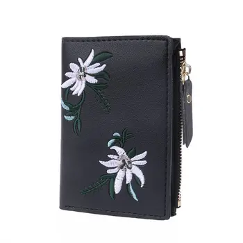 

Fashion Women Leather Wallet Flower Embroidery Clutch Bifold Purse Lady Short Handbag Coin Bag