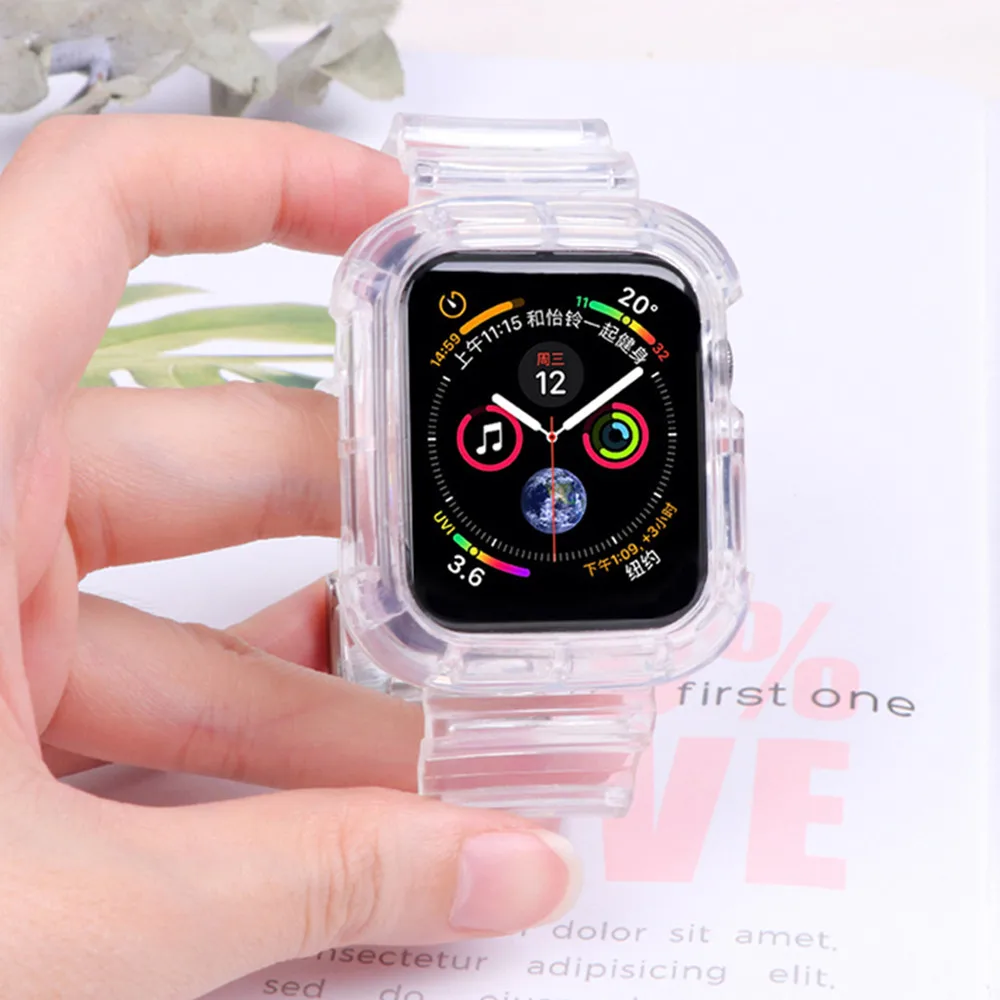 

Чехол и ремешок для Apple Watch Band 40 мм 44 мм 42 мм/38 мм 45 мм 41 мм, мягкий силиконовый прозрачный браслет, аксессуары для iWatch 5 4 3 6 SE 7