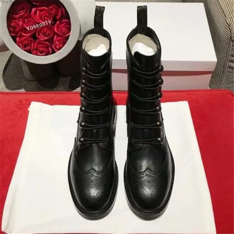 Сапоги из натуральной кожи Женские сапоги на шнуровке круглый носок высоком