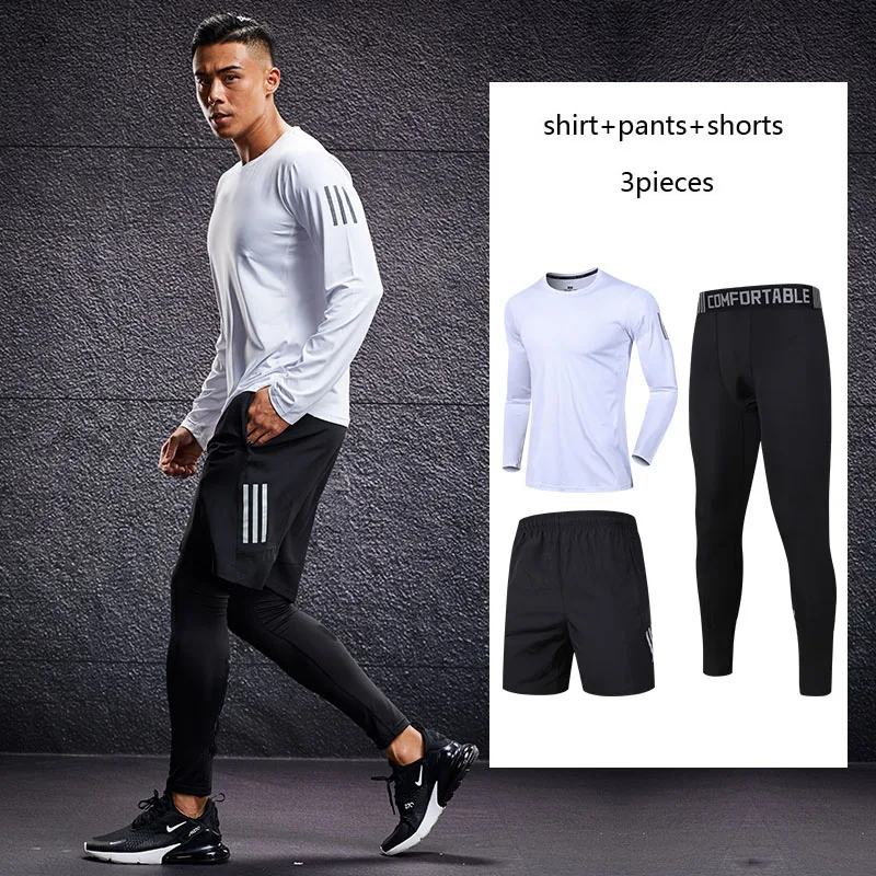  Мужская спортивная одежда для бега, спортивный комплект, мужской спортивный костюм для бега, Короткие с карманами на молнии, спортивны…