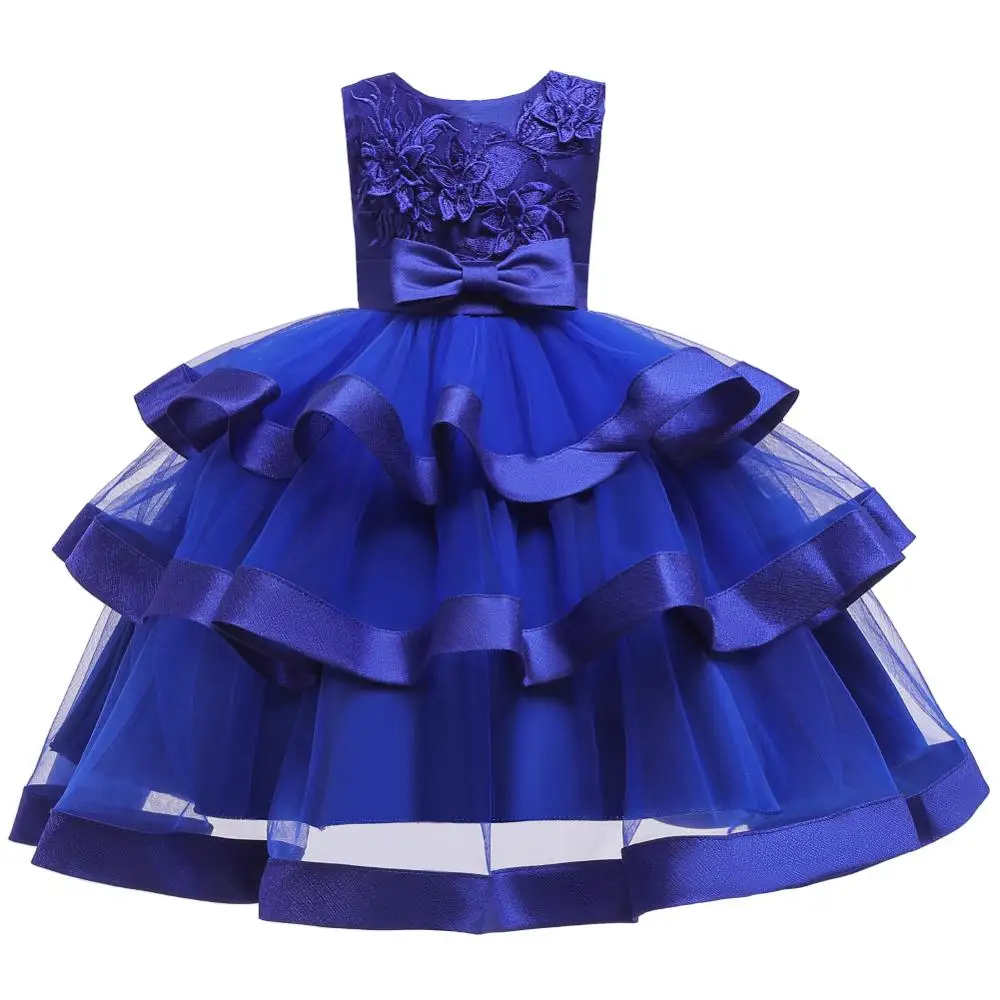 Dark blue Платье для девочек; нарядное многослойное элегантное платье принцессы Детские платья для девочек; костюм для девочек Свадебная вечеринка, платье одежда для детей 2 8 10 лет - Цвет: Dark blue