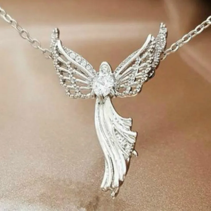 

Fashion Creative New 925 Silver Rose Gold Angel Necklace Heart Necklace Angelwing Necklace