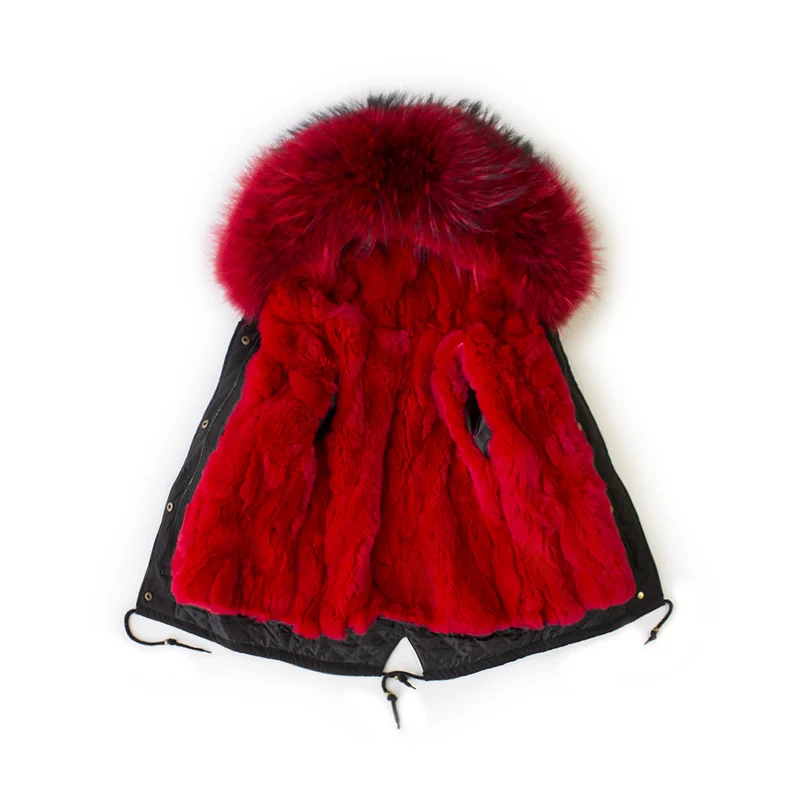 

real fur parka 2019 new child coats raccoon fur collar Rex rabbit fur liner short jacket winter thick warm fashion loose coat