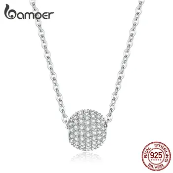 

bamoer Shining Shambhala Round Bead Necklace for Women Clear CZ Charm Short Necklaces Silver 925 Jewelry BSN089