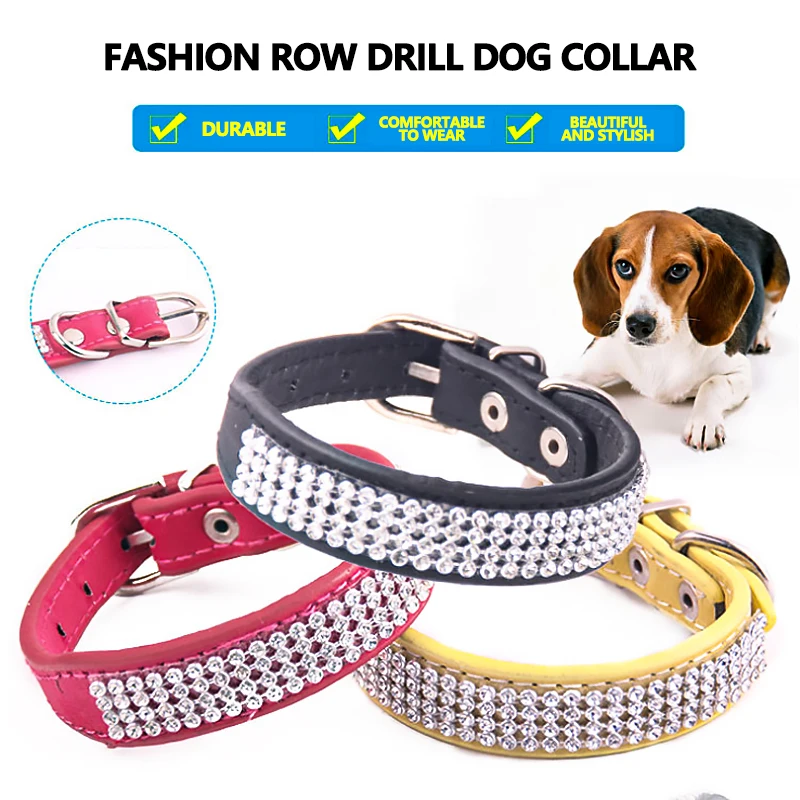 

Dog Collars Rhinestone Puppy Cat Collars Adjustable Leather Kitten Collar For Small Medium Dogs Cats Pet supplies